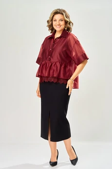 Костюм с платьем 8062-6 бордовый-черный KaVari plus size