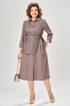 Костюм с платьем 8071 бежевый KaVari plus size