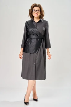 Костюм с платьем 8071-1 серо-черный KaVari plus size