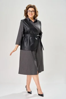 Костюм с платьем 8071-1 серо-черный KaVari plus size