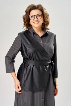 Костюм с платьем 8071-1 серо-черный KaVari plus size