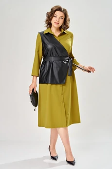 Костюм с платьем 8071-2 горчично-черный KaVari plus size