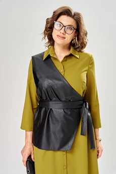 Костюм с платьем 8071-2 горчично-черный KaVari plus size