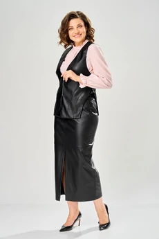 Костюм с юбкой 8072 черный KaVari plus size