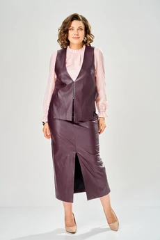 Костюм с юбкой 8072-1 бордовый KaVari plus size