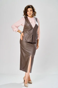 Костюм с юбкой 8072-2 коричневый KaVari plus size