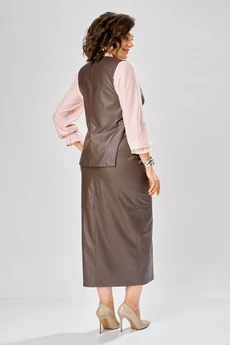 Костюм с юбкой 8072-2 коричневый KaVari plus size
