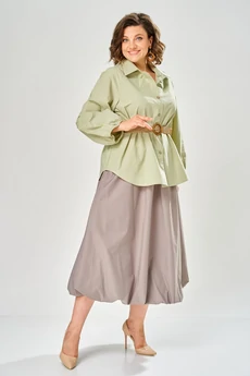 Костюм с юбкой 8073 олива + серо-фиолетовый KaVari plus size