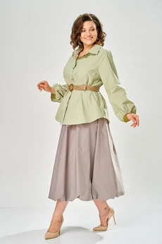 Костюм с юбкой 8073 олива + серо-фиолетовый KaVari plus size