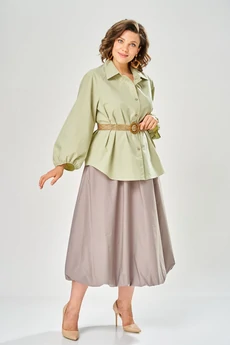 Костюм с юбкой 8073 олива + серо-фиолетовый KaVari plus size