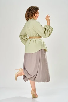 Костюм с юбкой 8073 олива + серо-фиолетовый KaVari plus size