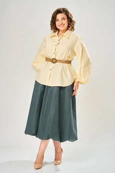 Костюм с юбкой 8073-1 сливочное масло + хаки KaVari plus size
