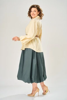 Костюм с юбкой 8073-1 сливочное масло + хаки KaVari plus size