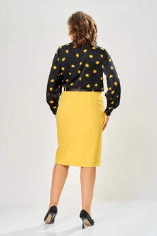 Костюм с юбкой 8076 черный-горчица KaVari plus size