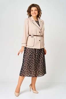 Костюм с платьем 1381 черно-бежевый Karina Delux