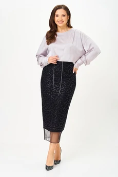 Костюм с юбкой 1416 черный + серый Karina Delux