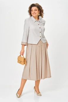 Костюм с юбкой 1418 серо-бежевый Karina Delux