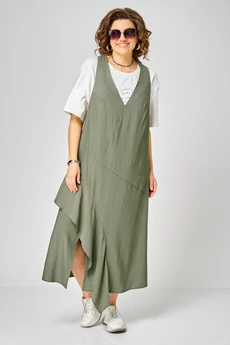 Сарафан+футболка 1437 молочный + зеленый Karina Delux
