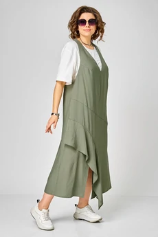 Сарафан+футболка 1437 молочный + зеленый Karina Delux