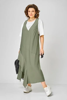 Сарафан+футболка 1437 молочный + зеленый Karina Delux