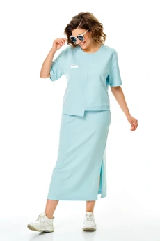 Костюм с юбкой 1441 голубой Karina Delux