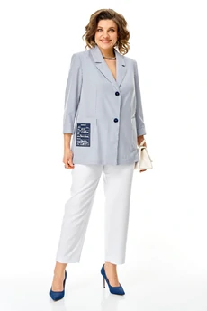 Костюм брючный 1444 голубой+белый Karina Delux