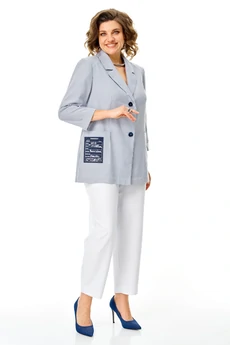 Костюм брючный 1444 голубой+белый Karina Delux