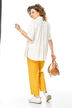 Костюм брючный 1446 молочный + желтый Karina Delux
