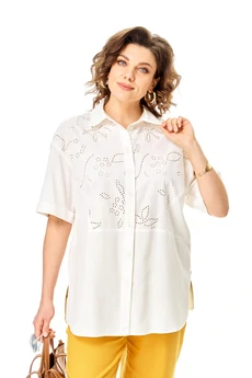 Костюм брючный 1446 молочный + желтый Karina Delux