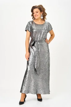 Костюм с платьем 1332 серебристый + черный Кокетка и К