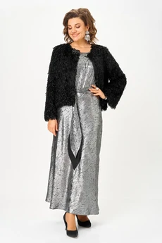 Костюм с платьем 1332 серебристый + черный Кокетка и К