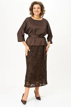 Костюм с юбкой 1334 коричневый Кокетка и К