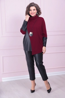 Костюм брючный 1520 вишня + черный LADIS LINE
