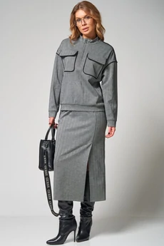 Костюм с юбкой 373 серый LAIKONY