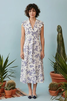 Платье 1909 белый+синий принт Lokka