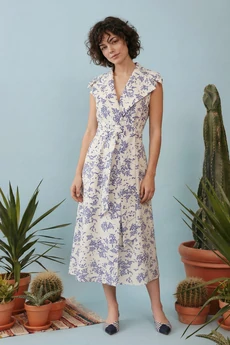 Платье 1909 белый+синий принт Lokka