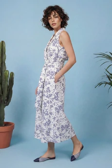 Платье 1909 белый+синий принт Lokka