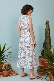 Платье 1909 белый+синий принт Lokka