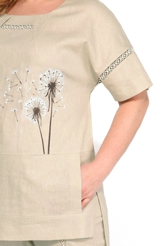 Костюм брючный 11378 льняной с одуванчиками LaKona