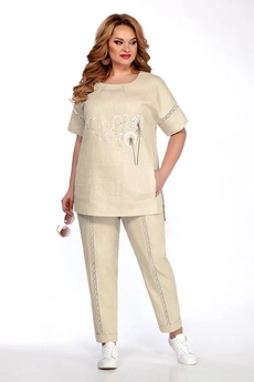 Костюм брючный 11378 льняной с одуванчиками LaKona