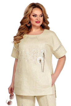 Костюм брючный 11378 льняной с одуванчиками LaKona