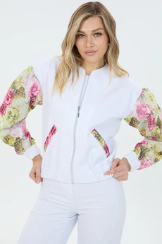 Бомбер М168 цветы на белом LM (Лаборатория моды)