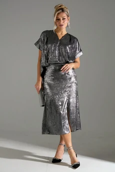 Костюм с юбкой 094 серый шиммер LM (Лаборатория моды)