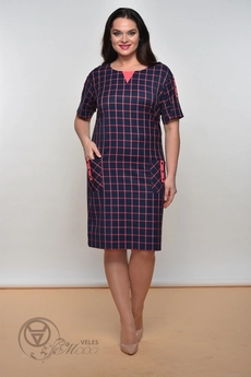 Платье 1158 синий+красная клетка Lady Style Classic
