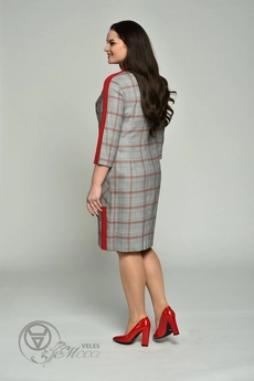 Платье  1487 серый+красная клетка Lady Style Classic