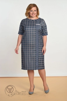 Платье 1550 джинс+розовая клетка Lady Style Classic