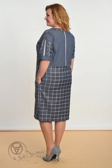 Платье 1550 джинс+розовая клетка Lady Style Classic