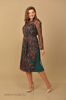Костюм с платьем 1861-1 зеленый+рябина Lady Style Classic