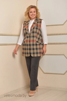 Костюм брючный 950 бежево-оранжевая клетка Lady Style Classic