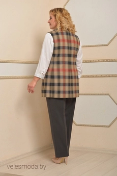 Костюм брючный 950 бежево-оранжевая клетка Lady Style Classic